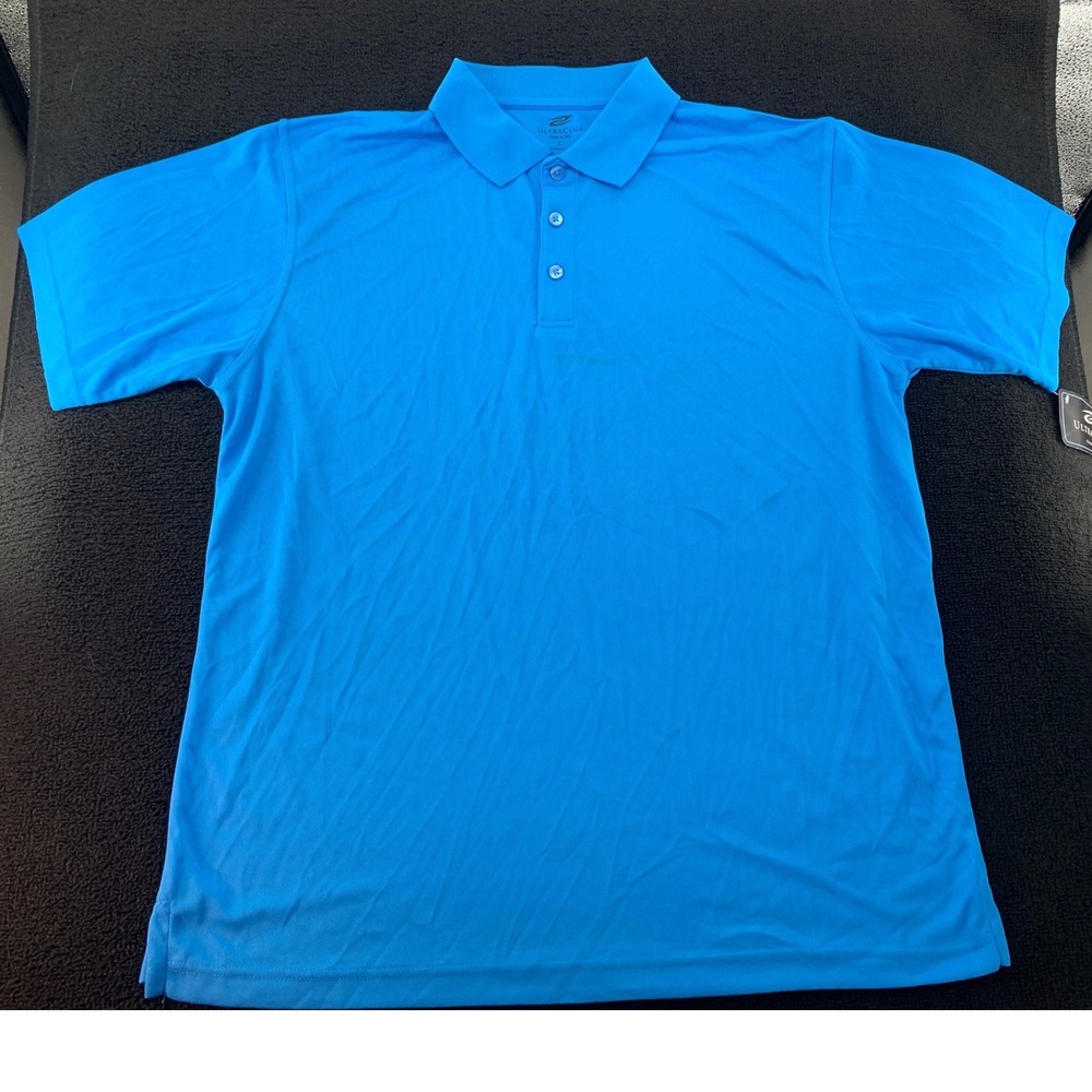 UltraClub Mens Performance Polo Shirt Cool Dry Blue Size Large Short Sleeve - Picture 1 of 7